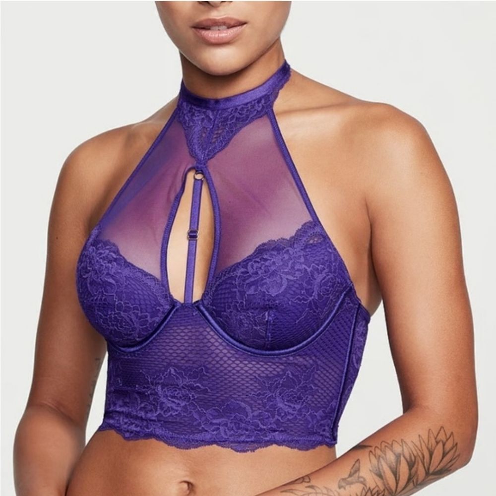 Victoria's Secret | Very Sexy High-Neck Lace Corset Top Size S Brilliant Purple